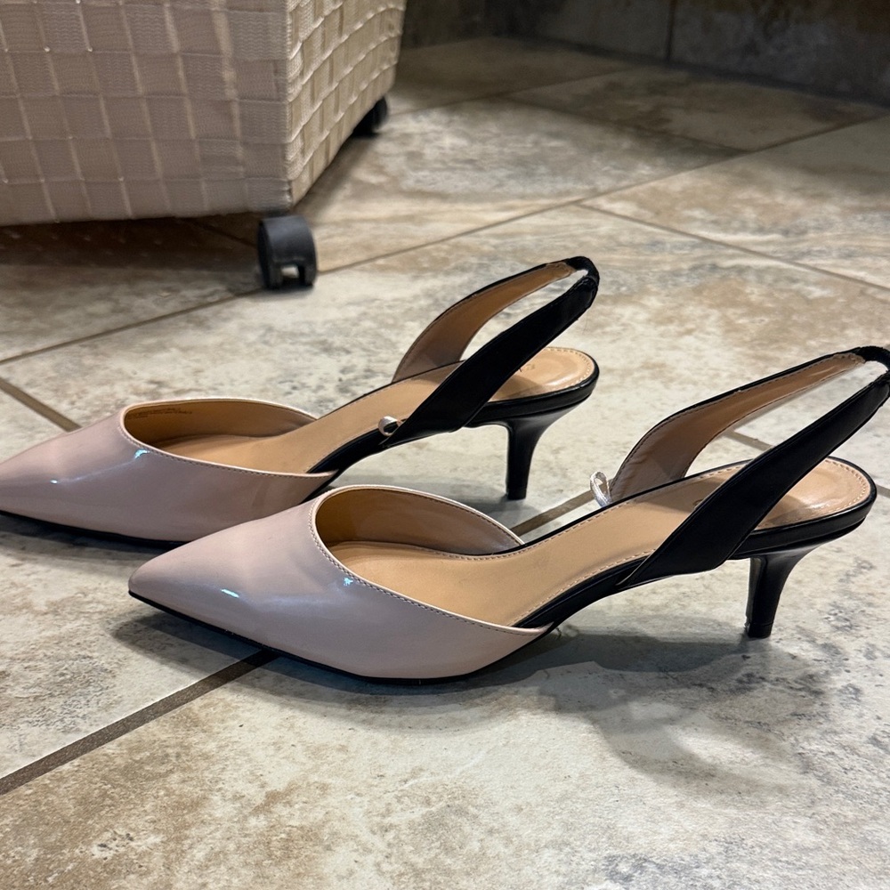 Express Black and Nude Slingback Heels